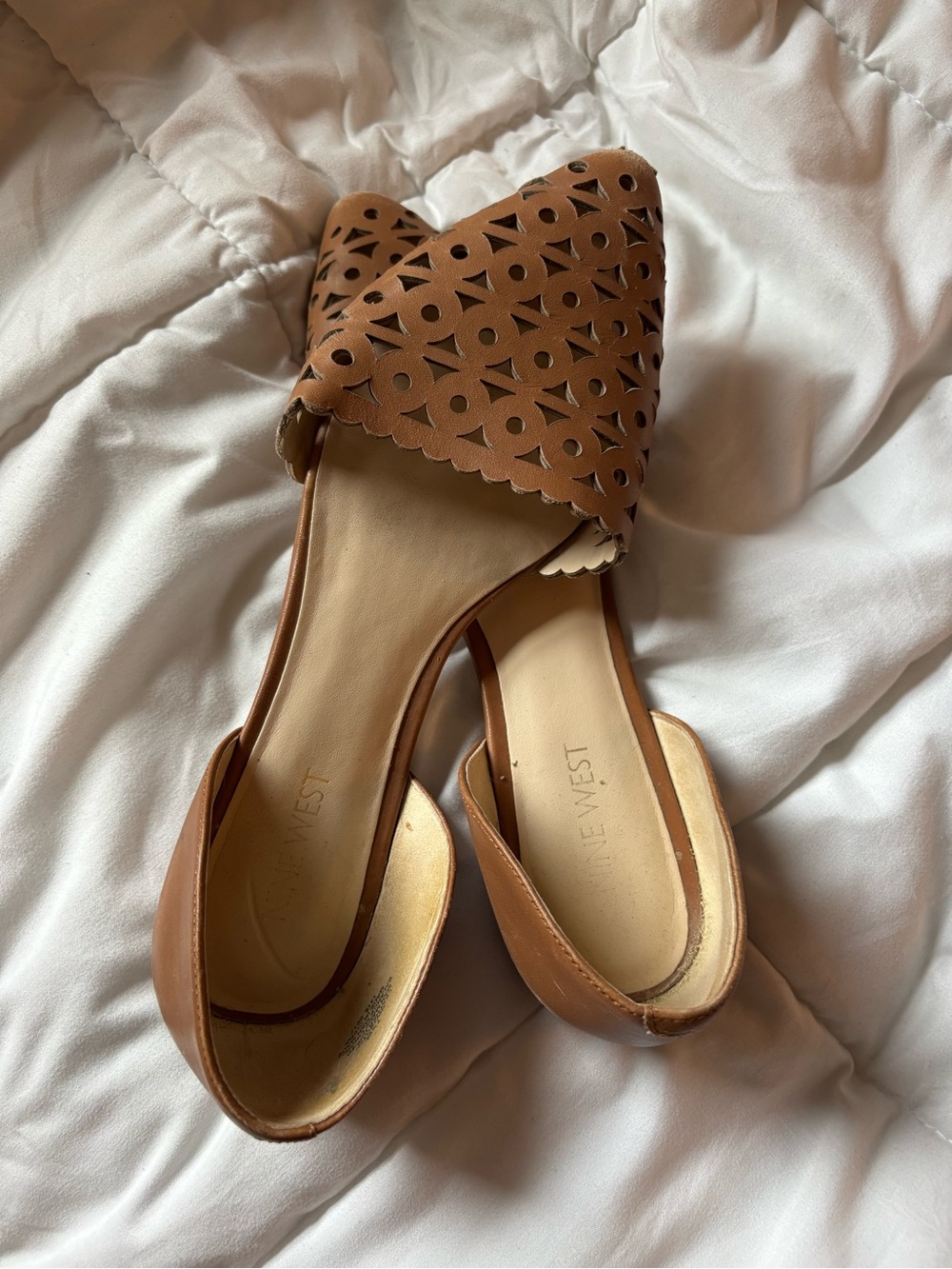 Nine West Women’s Tan Leather Perforated D'Orsay Flats